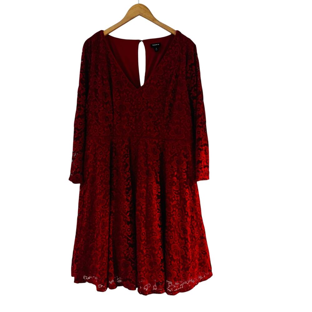 Torrid Lace V Neck Long Sleeve Dress Size 2X Red - Picture 2 of 8